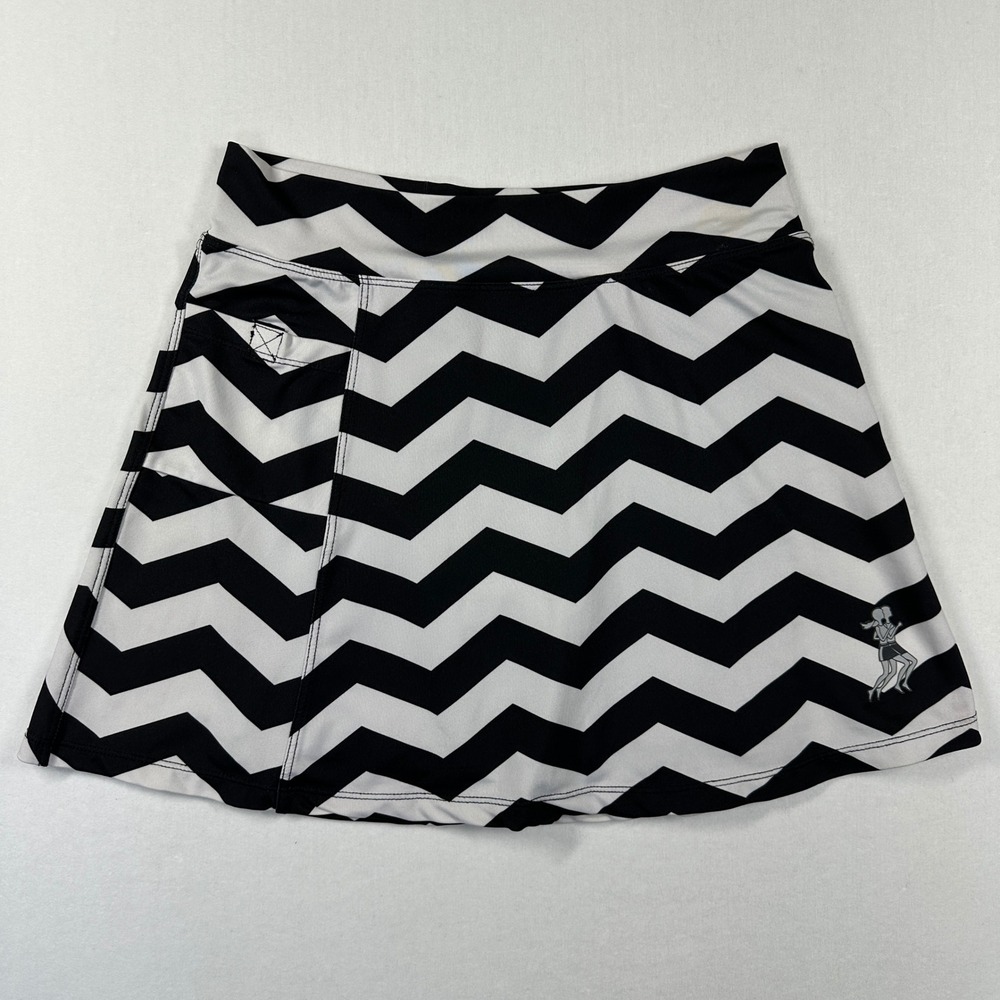 Running Skirts Athletic Skort Womens S/M Black White Chevron Zigzag Dance Retro